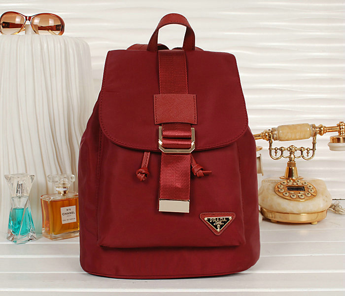 2014 Prada nylon drawstring backpack bag BZ1562 winered
